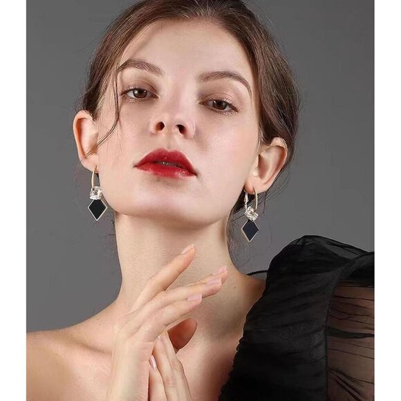 Black-01 Gold Lightweight Statement Dangle Hypoallergic Earrings For Women - Picture 2 of 7